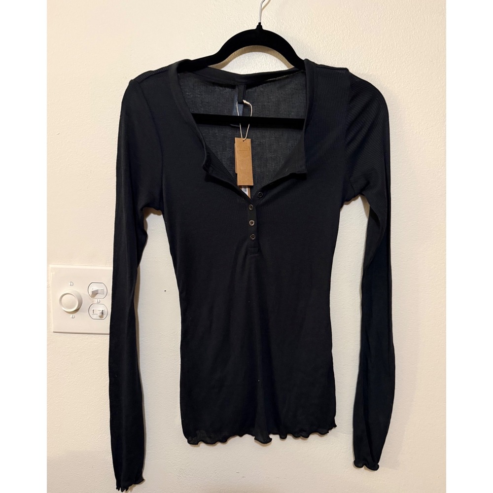 Skims Sheer Cotton Long Sleeve Henley Soot Size S NWT